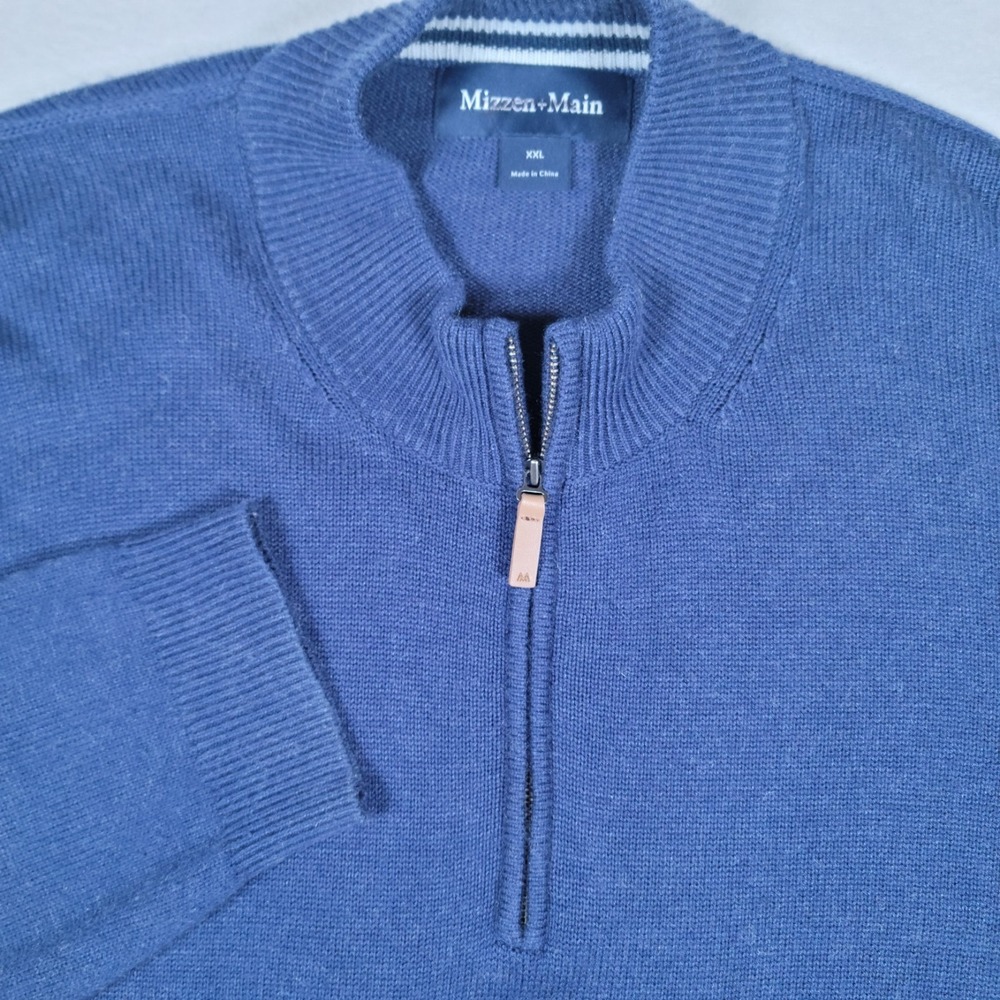 Mizzen + Main  Long Sleeve 1/4 Zip Men's XXL Sweater Mock Pullover Navy Blue